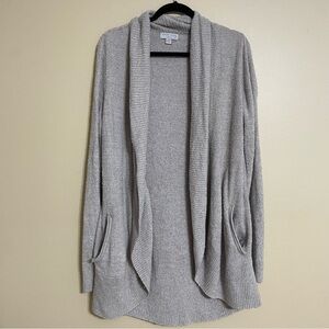 Barefoot Dreams Cozychic Lite Tan Heathered Open Cardigan Sweater Womens L/XL